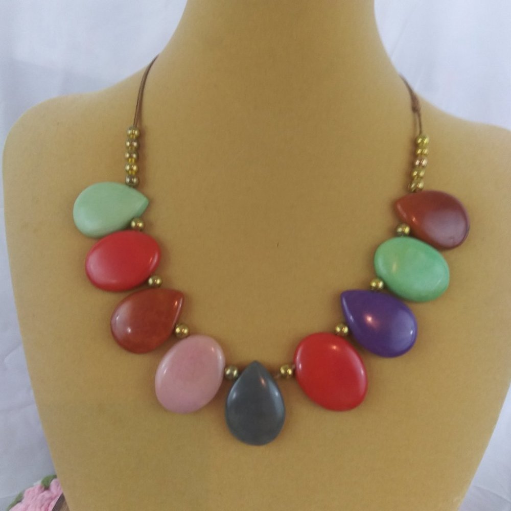 Multi - Colored Tagua Nut Necklace 19' adjustable
